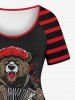 Gothic Striped Raglan Sleeves Bear Accordion Print T-shirt -  