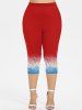 Plus Size Ombre Paisley Floral Print Capri Leggings -  