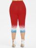 Plus Size Ombre Paisley Floral Print Capri Leggings -  