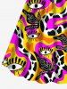 Hawaii Plus Size Eye Striped Dalmatian Dot Snake Leaf Print Cinched A Line Dress -  