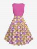 Robe Vintage Brillante 3D Ecaille de Sirène Imprimée de Grande Taille à Paillettes - Rose clair 3X