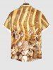 Hawaii Plus Size Beach Shell Starfish Conch Glitter 3D Print Buttons Pocket Shirt For Men - café L