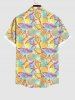 Hawaii Plus Size Shell Conch Starfish Colorblock Print Buttons Pocket Shirt For Men - Jaune M