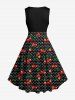 1950s Plus Size Cherry Polka Dots Print Vintage Swing Dress -  