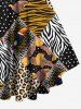 Plus Size Zebra Striped Leopard Banana Leaf Geometric Plaid Polka Dot Bird Print Lattice Top -  