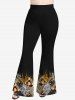 Pantalon Evasé Géométrique Léopard et Banane Imprimés de Grande Taille à Pois - Noir L