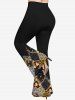 Pantalon Evasé Géométrique Léopard et Banane Imprimés de Grande Taille à Pois - Noir 1X