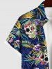 Hawaii Plus Size Turn-down Collar Skulls Coconut Tree Leaf Flower Print Button Pocket Shirt For Men - Bleu profond L