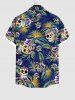 Hawaii Plus Size Turn-down Collar Skulls Coconut Tree Leaf Flower Print Button Pocket Shirt For Men - Bleu profond L
