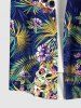 Hawaii Plus Size Turn-down Collar Skulls Coconut Tree Leaf Flower Print Button Pocket Shirt For Men - Bleu profond XL
