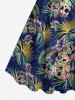 Robe Hawaïen Ligne A Feuille Fleur et Arbre Noix de Coco Imprimés de Grande Taille - Bleu profond XS