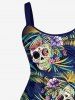 Hawaii Plus Size Skulls Coconut Tree Leaf Flower Print Backless A Line Tank Dress -  
