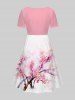 Hawaii Plus Size Watercolor Peach Blossom Print Cinched A Line Dress -  