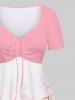 Hawaii Plus Size Watercolor Peach Blossom Print Cinched A Line Dress -  