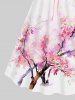 Hawaii Plus Size Watercolor Peach Blossom Print Cinched A Line Dress -  