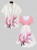 Hawaii Plus Size Watercolor Peach Blossom Print Cinched A Line Dress -  