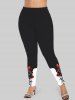 Plus Size Paint Dripping Rose Flower Heat Colorblock Print Leggings -  