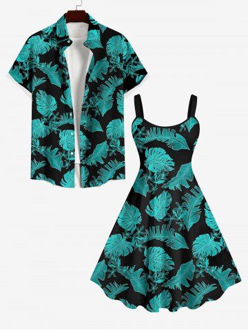 Coconut Tree Leaf Print Plus Size Matching Hawaii Beach Outfit - BLACK