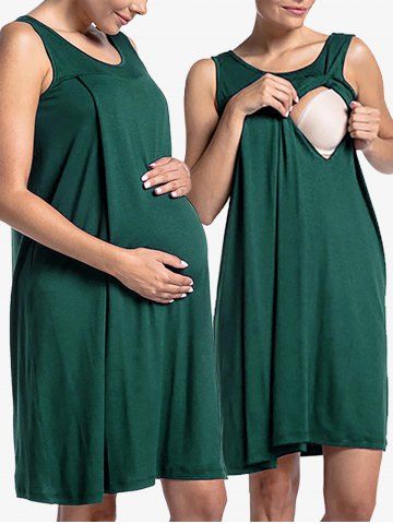 Plus Size Sleeveless Solid Color Ripped Tank Maternity Nursing Dress - BLUE - L