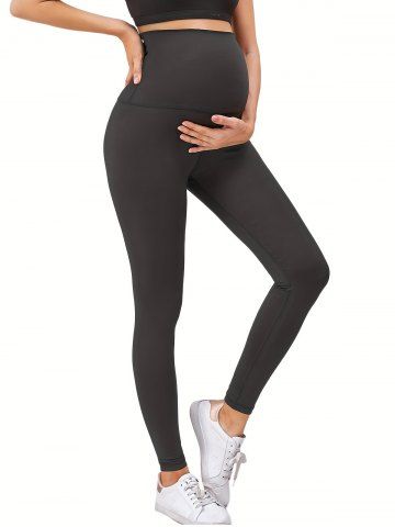 Plus Size High Waist Solid Color Maternity Leggings - BLACK - S