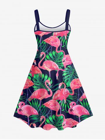 Hawaii Plus Size Flamingo Coconut Tree Leaf Print Backless A Line Tank Dress