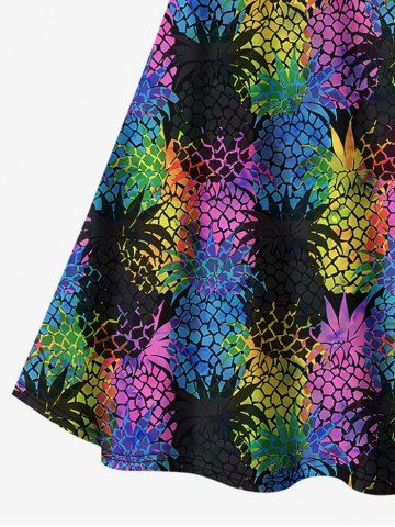 Hawaii Plus Size Colorful Pineapple Colorblock Print Crisscross Cami Dress