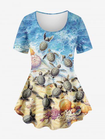 Plus Size Sea Beach Starfish Turtle Shell Print T-shirt - MULTI-A - S