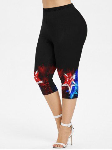 Plus Size Ombre Pentagram Painting Splatter Print Capri Leggings - BLACK - 4X