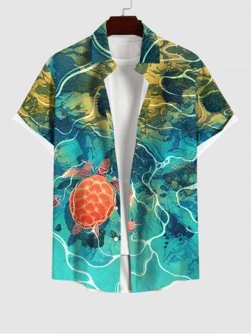 Plus Size Underwater Sea Turtle Print Button Pocket Shirt For Men - MULTI-A - M