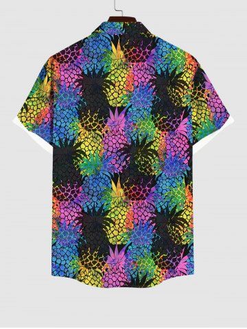 Hawaii Plus Size Turn-down Collar Pineapple Colorblock Print Button Pocket Shirt For Men