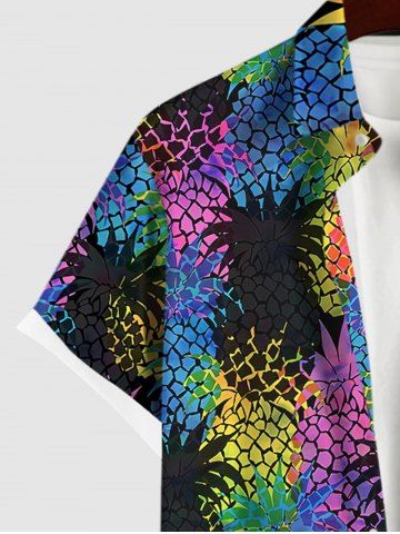 Hawaii Plus Size Turn-down Collar Pineapple Colorblock Print Button Pocket Shirt For Men