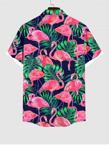 Hawaii Men's Turn-down Collar Coconut Tree Leaf Flamingo Print Button Pocket Shirt