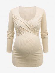 Plus Size Surplice Crisscross Solid Color Ribbed Textured Maternity Top -  