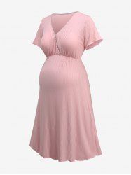Plus Size Surplice Ruffles Button Ribbed Textured Maternity Dress -  