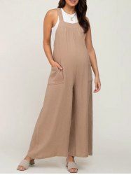 Plus Size Pockets Back Tie Wide Leg Maternity Romper -  