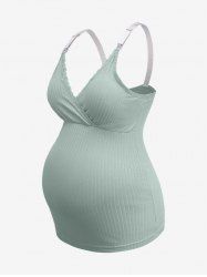 Plus Size Surplice Floral Lace Trim Ribbed Textured Maternity Cami Top - Vert clair XL