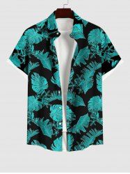 Hawaii Men's Turn-down Collar Coconut Tree Leaf Print Button Pocket Shirt -  