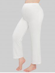 Plus Size Ribbed Textured Solid Color Adjustable Waist Maternity Pants - Blanc M