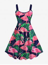 Hawaii Plus Size Flamingo Coconut Tree Leaf Print Backless A Line Tank Dress -  
