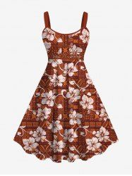 Hawaii Plus Size Vintage Floral Patternblock Graphic Print Backless A Line Tank Dress -  
