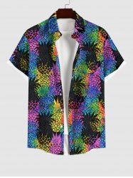 Hawaii Plus Size Turn-down Collar Pineapple Colorblock Print Button Pocket Shirt For Men -  