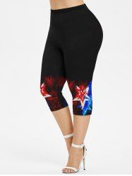 Plus Size Ombre Pentagram Painting Splatter Print Capri Leggings -  