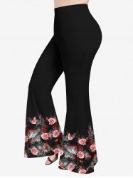 Plus Size Ombre Rose Flower Print Flare Pants -  