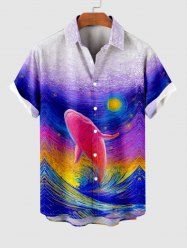 Chemise Décontractée Lever du Soleil Vague D'Océan de Grande Taille avec Poche - Multi-A M