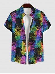 Chemise Décontractée Ananas Imprimé en Blocs de Couleurs Grande Taille à Col Relevé - Noir 3XL