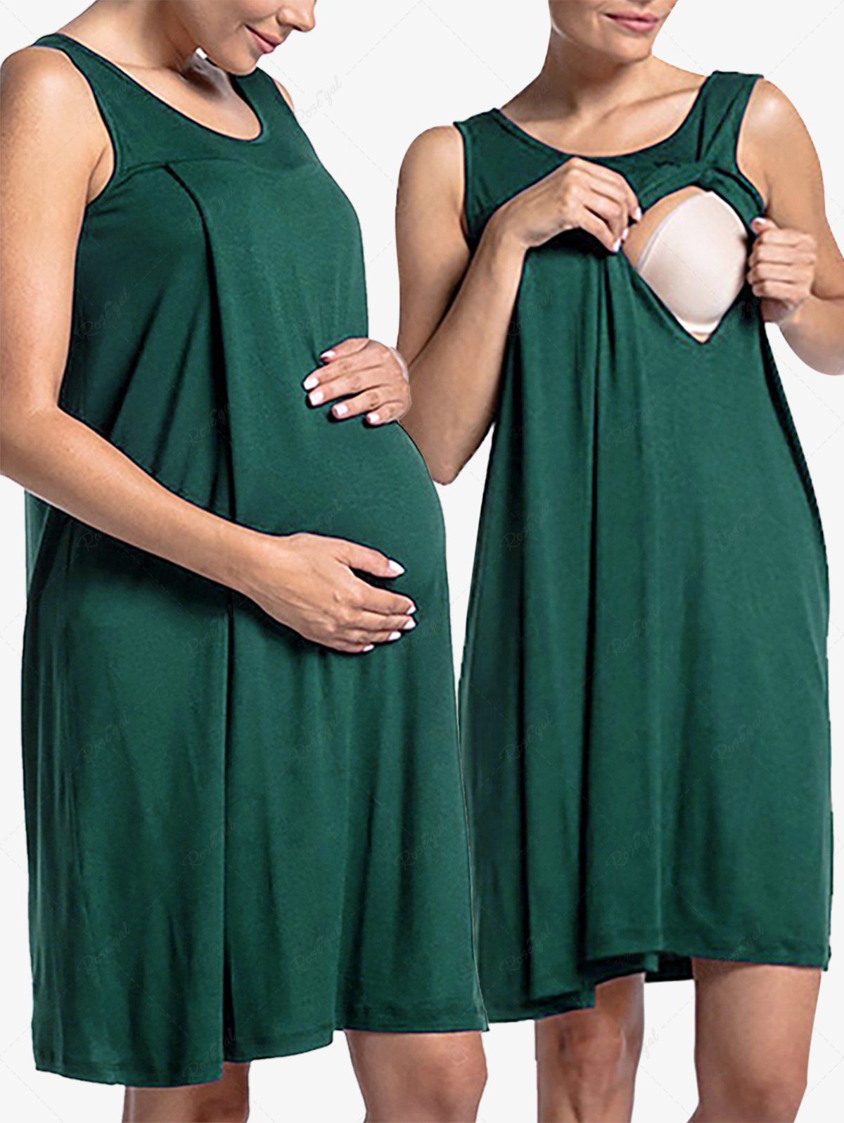 Plus Size Sleeveless Solid Color Ripped Tank Maternity Nursing Dress Bleu 2XL