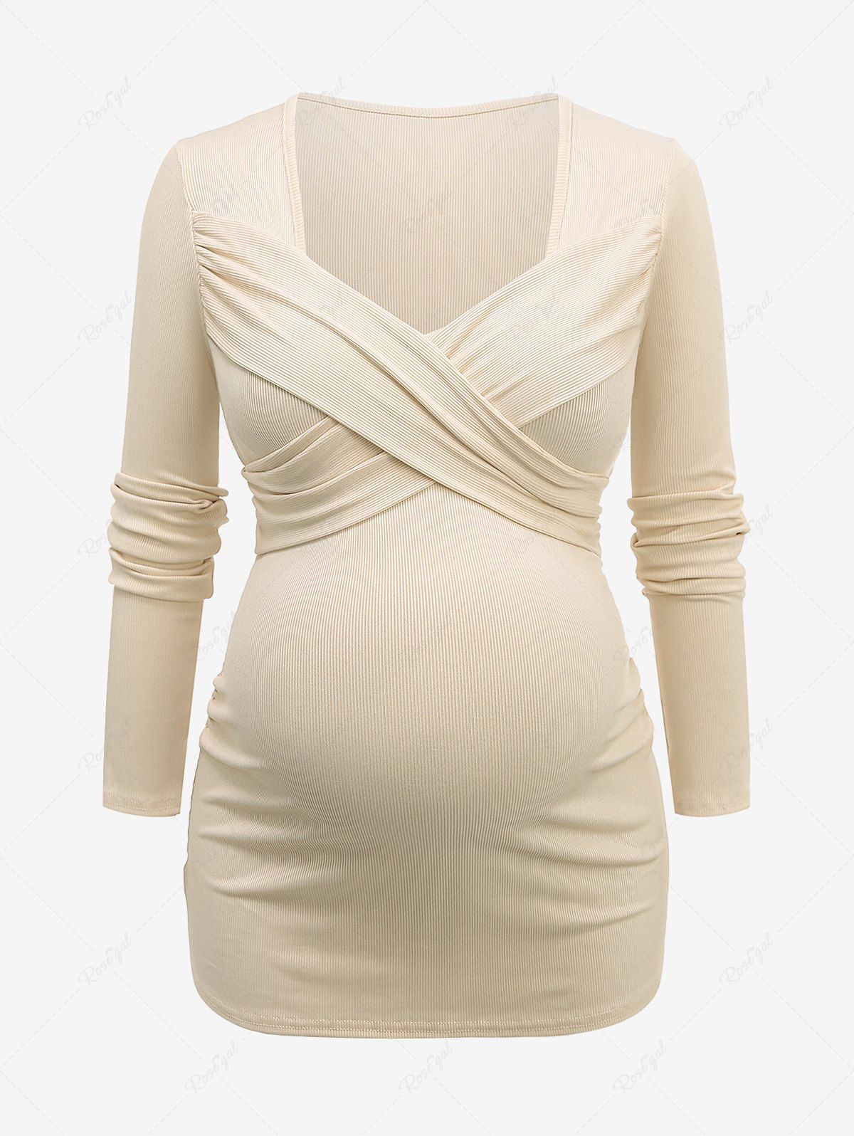 Trendy Plus Size Surplice Crisscross Solid Color Ribbed Textured Maternity Top  