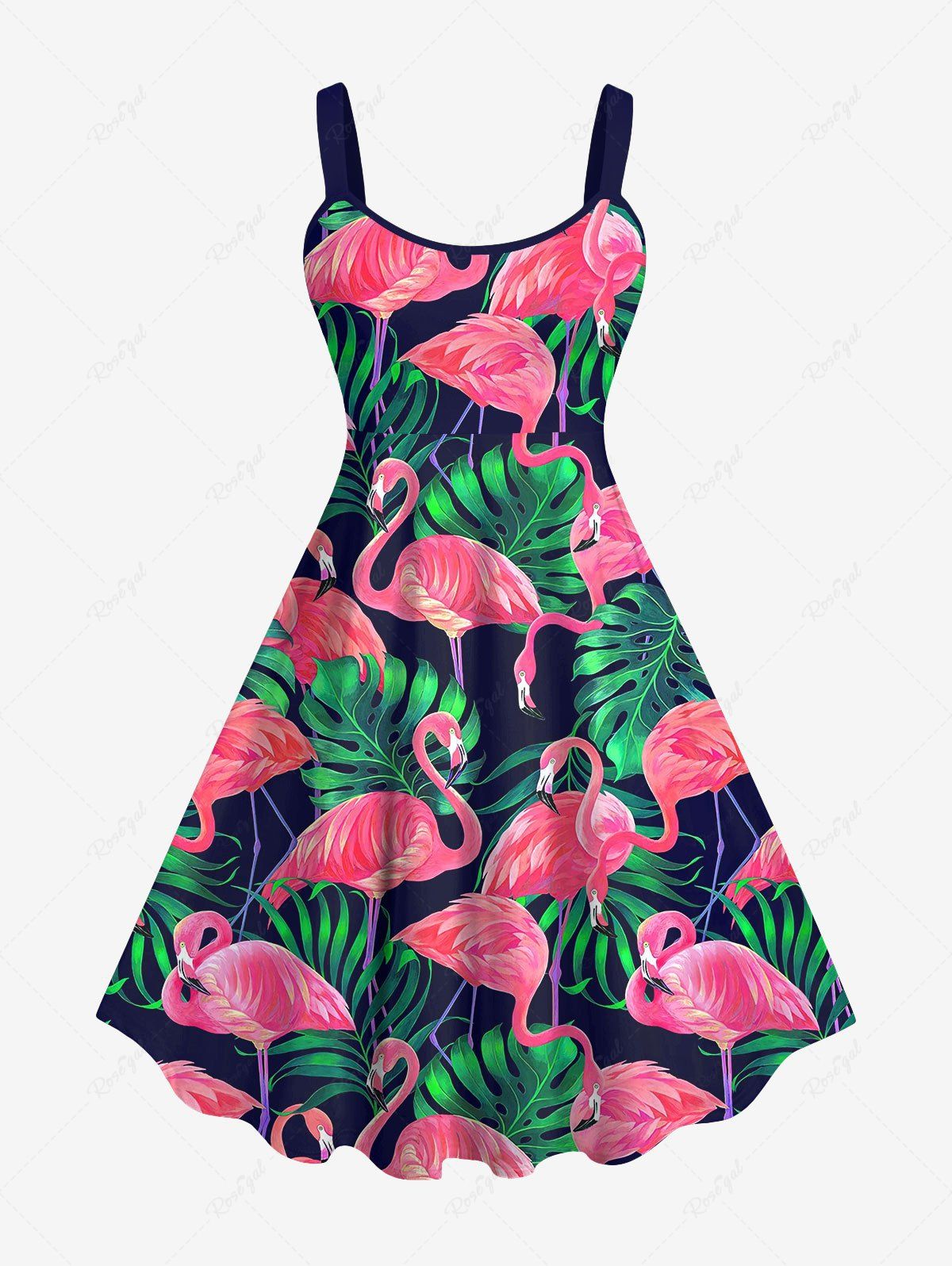 Shop Hawaii Plus Size Flamingo Coconut Tree Leaf Print Backless A Line Tank Dress  