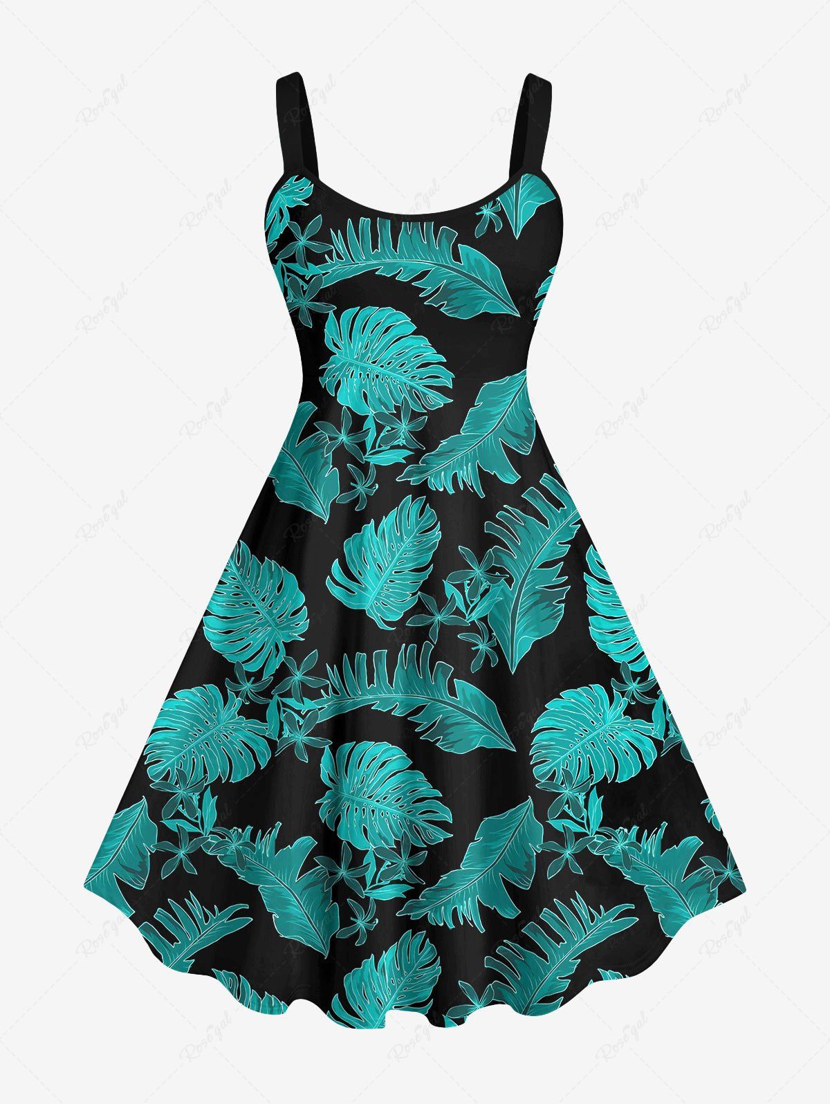 Fashion Hawaii Plus Size Coconut Tree Leaf Print Backless A Line Tank Dress  