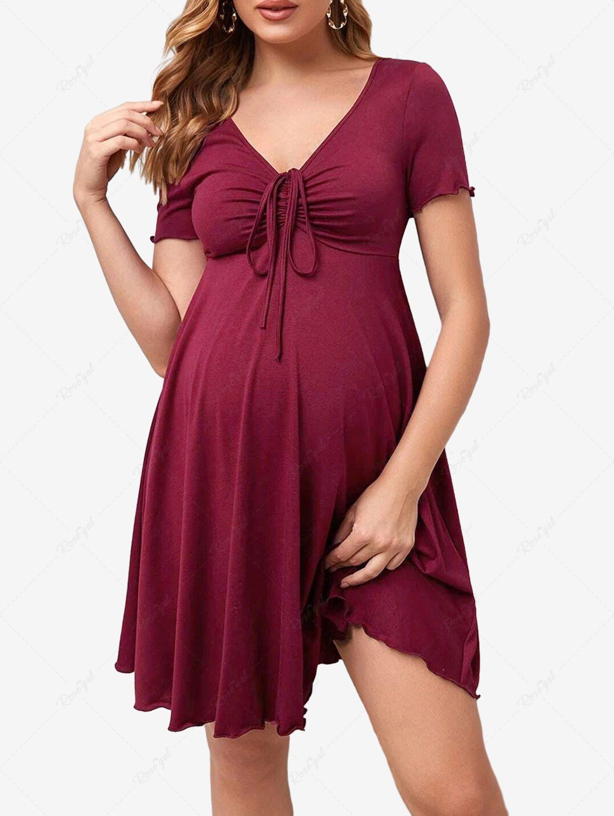 Outfit Plus Size Solid Color Cinched Ruffles Maternity Dress  
